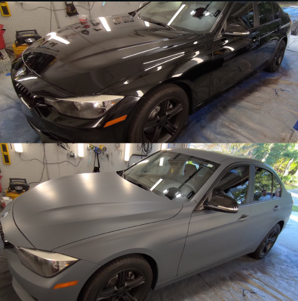 Black-to-matte-gray BMW finish comparison by Dip My Ryde